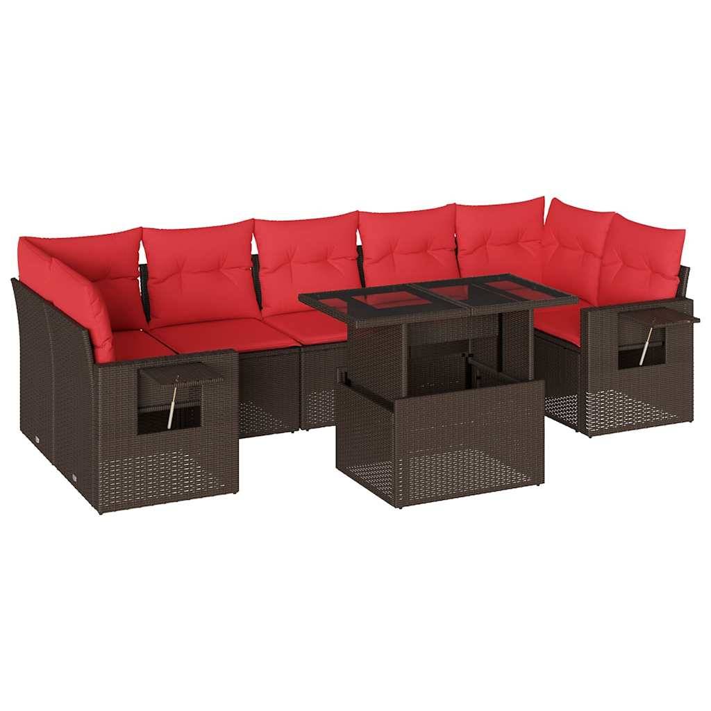 vidaXL 8-teiliges Gartensofa-Set mit Kissen, braun, Polyrattan