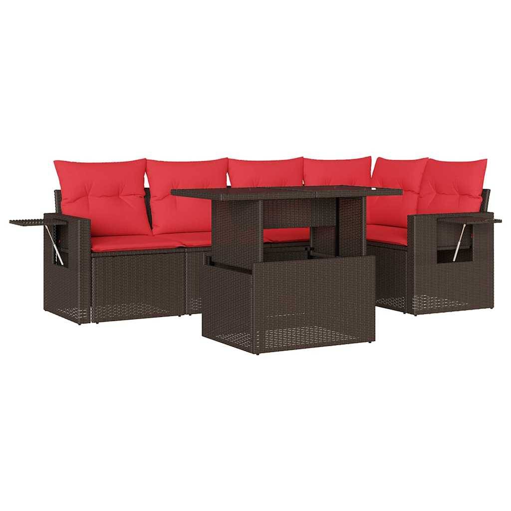 vidaXL 6-teiliges Gartensofa-Set mit Kissen, braun, Polyrattan