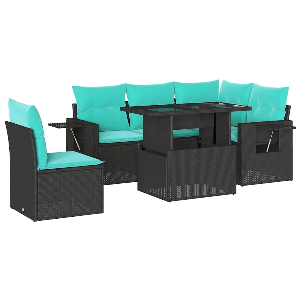 vidaXL 6-teiliges Gartensofa-Set mit Kissen, schwarzes Polyrattan