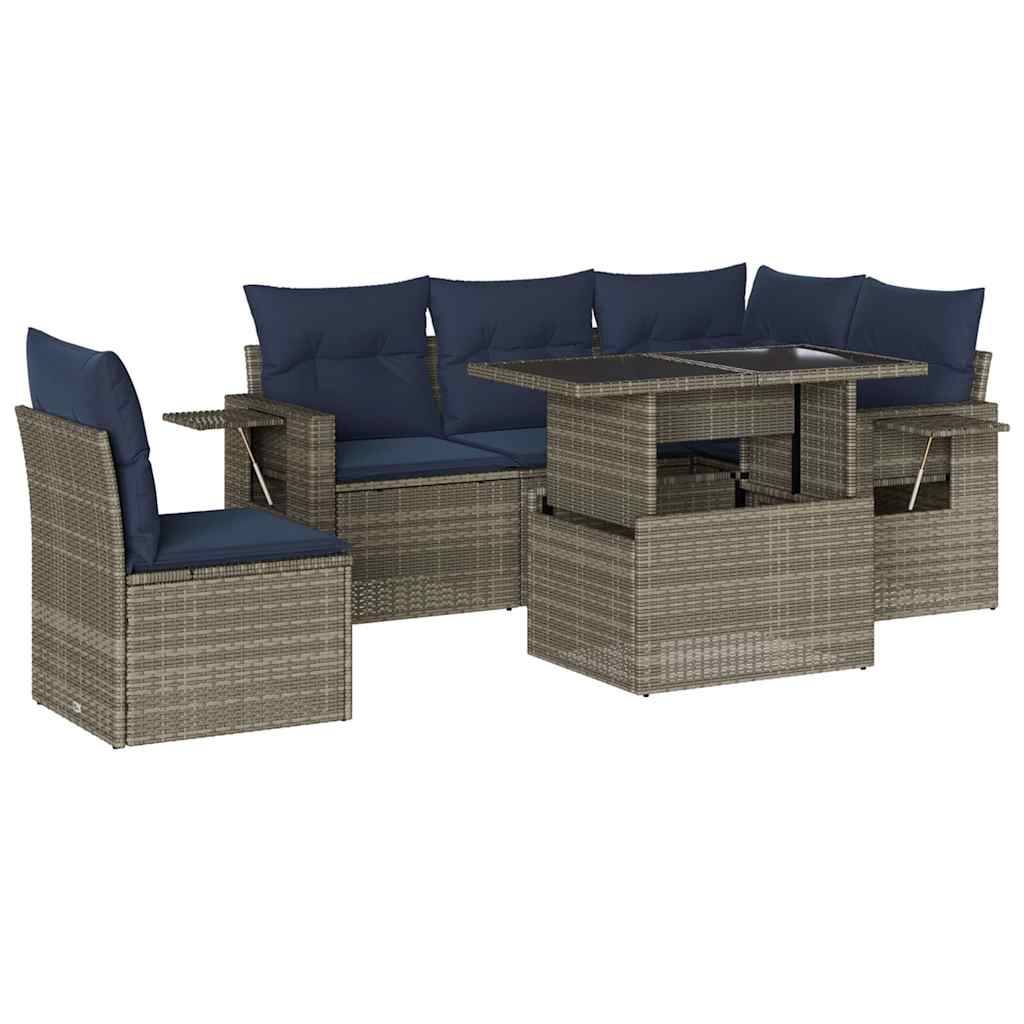 vidaXL 6-teiliges Gartensofa-Set mit Kissen, grau, Polyrattan