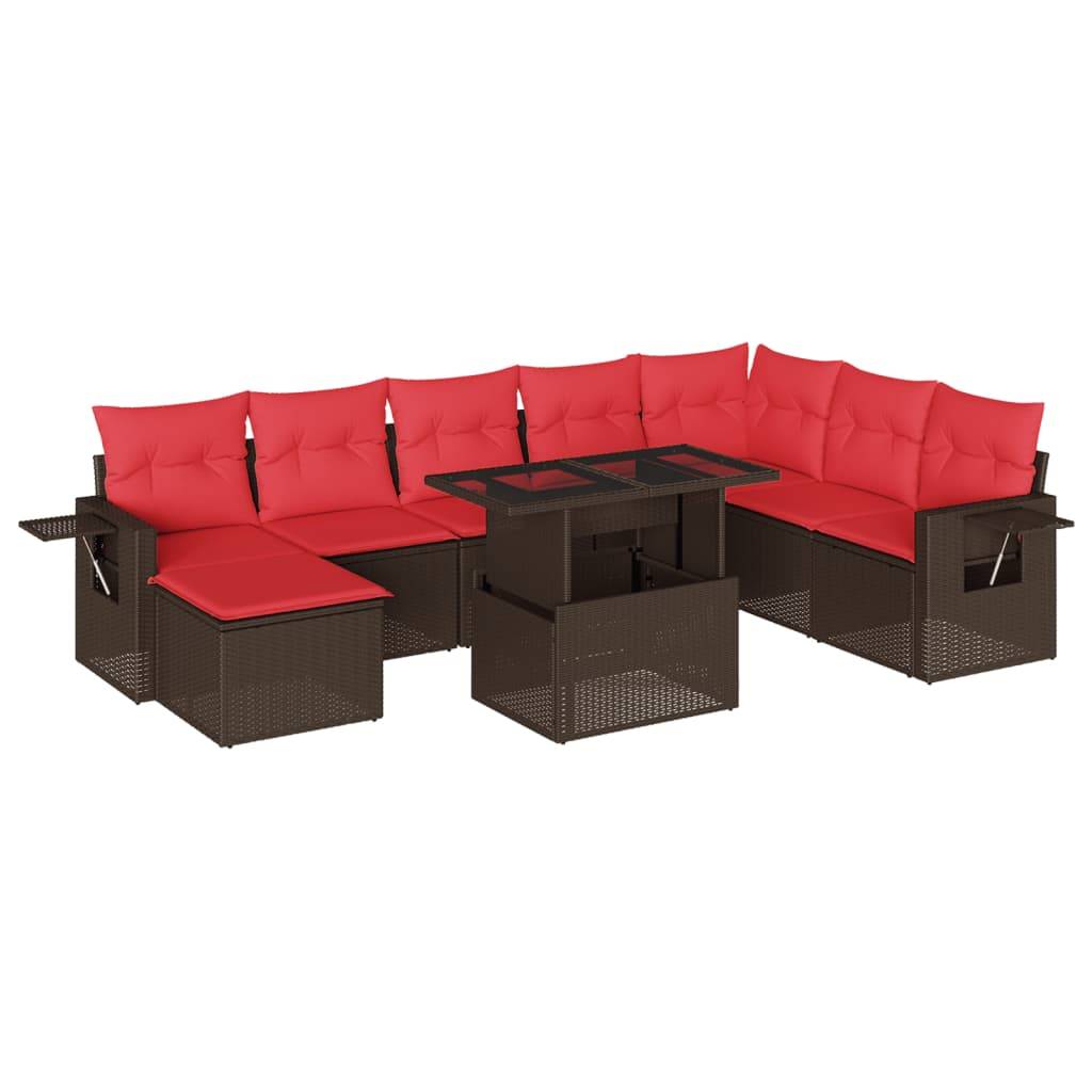 vidaXL 9-teiliges Gartensofa-Set mit Kissen, braun, Polyrattan