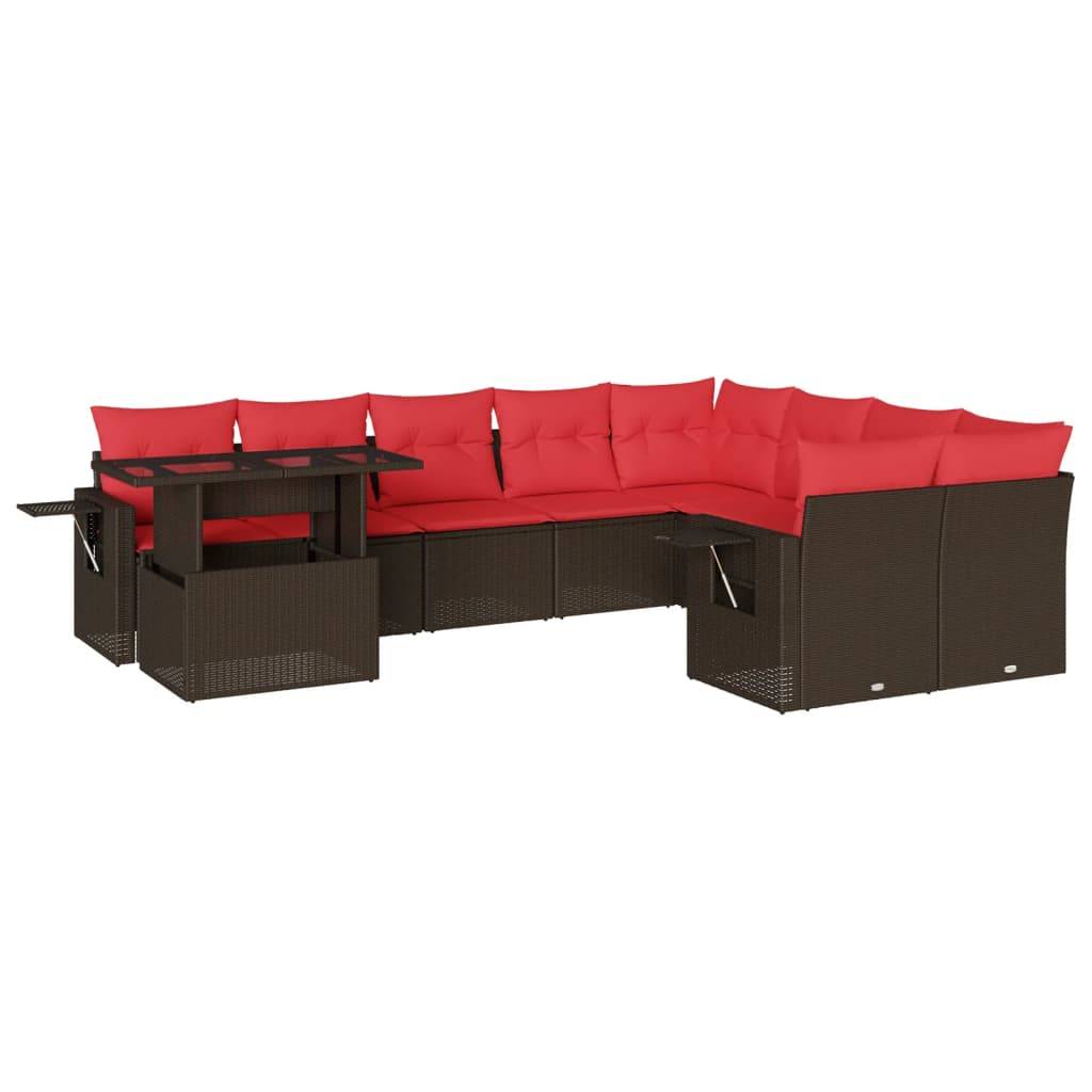 vidaXL 10-teiliges Gartensofa-Set mit Kissen, braun, Polyrattan