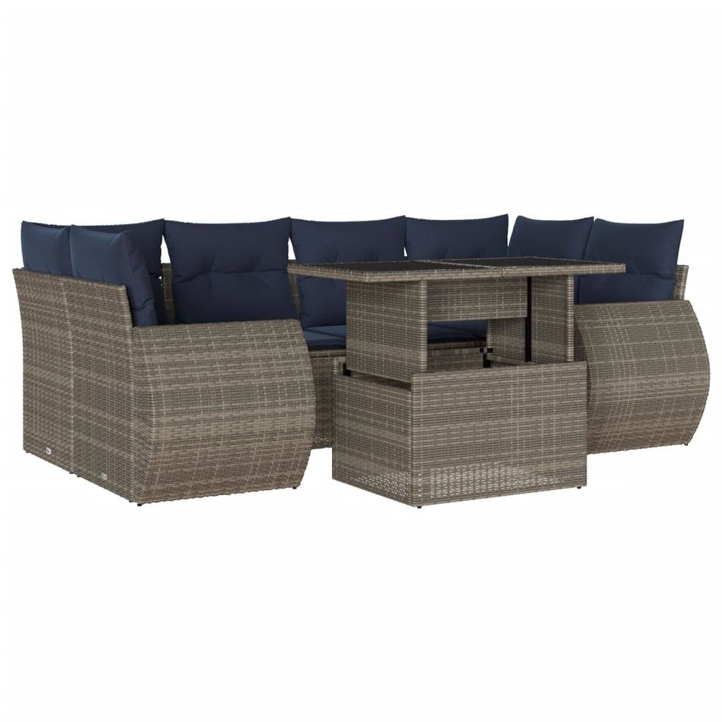 vidaXL 7-teiliges Gartensofa-Set mit Kissen, grau, Polyrattan