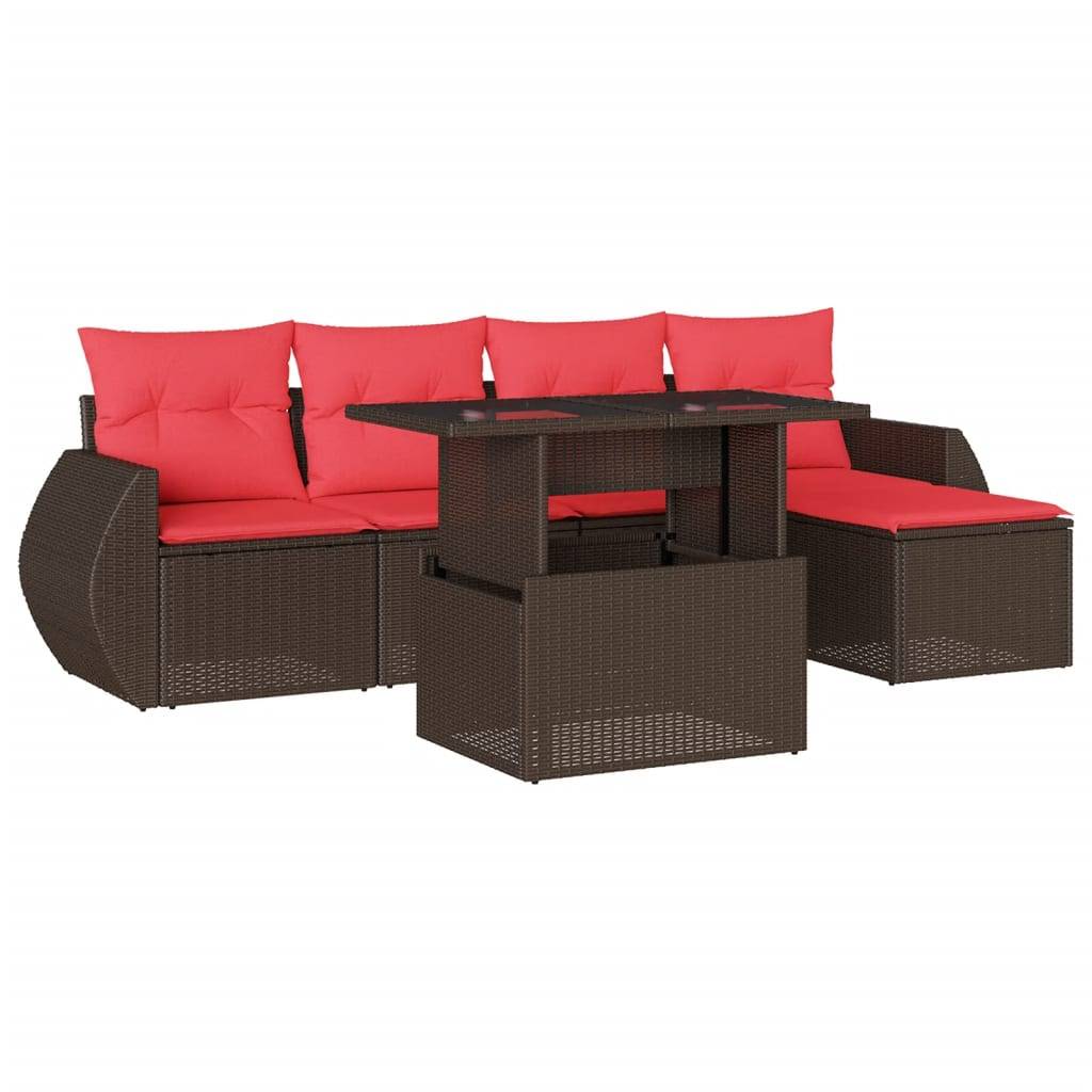 vidaXL 6-teiliges Gartensofa-Set mit Kissen, braun, Polyrattan