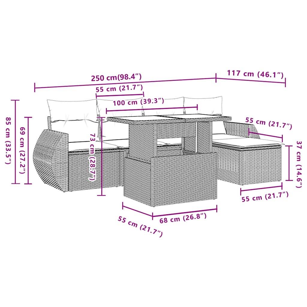 vidaXL 6-teiliges Gartensofa-Set mit Kissen, schwarzes Polyrattan