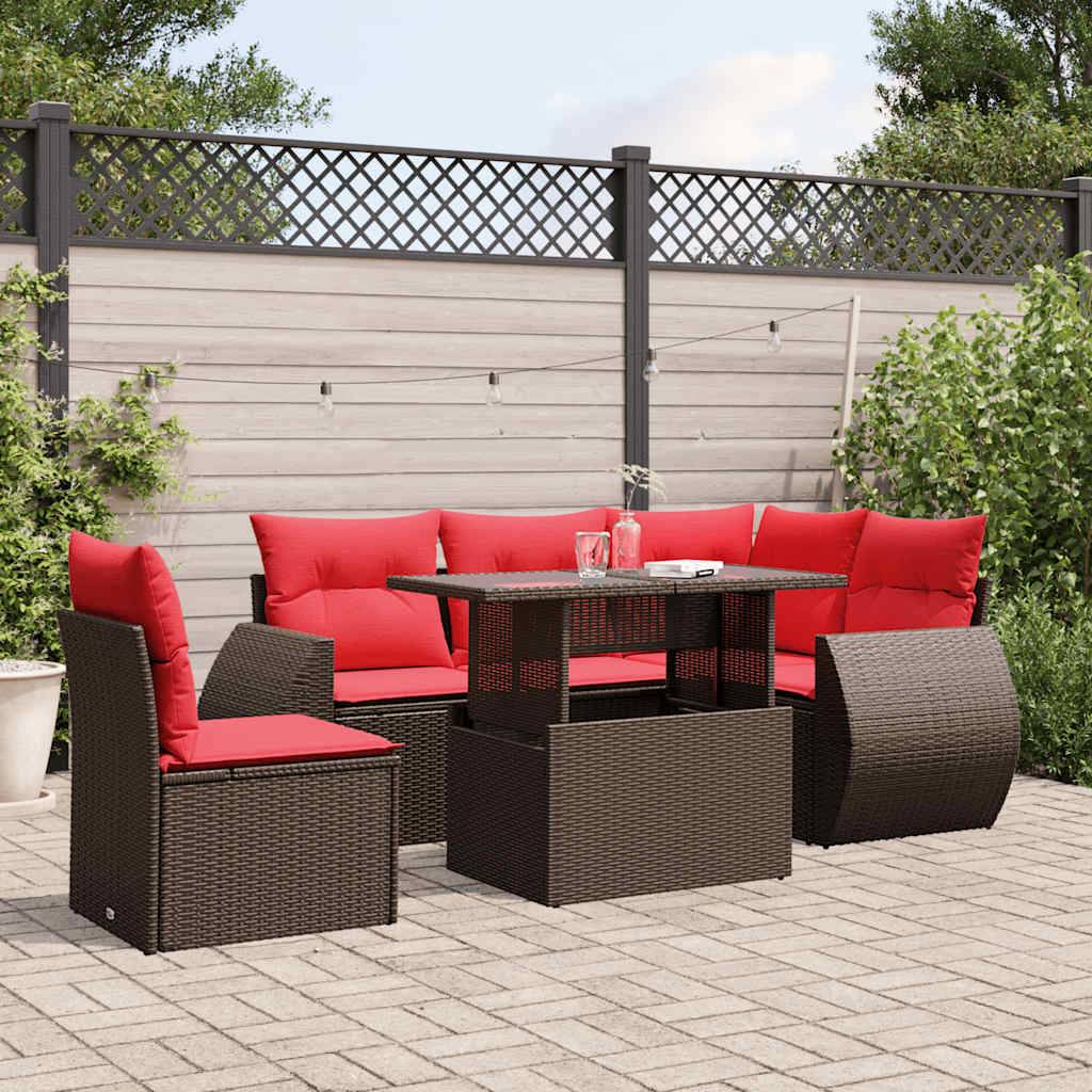 vidaXL 6-teiliges Gartensofa-Set mit Kissen, braun, Polyrattan