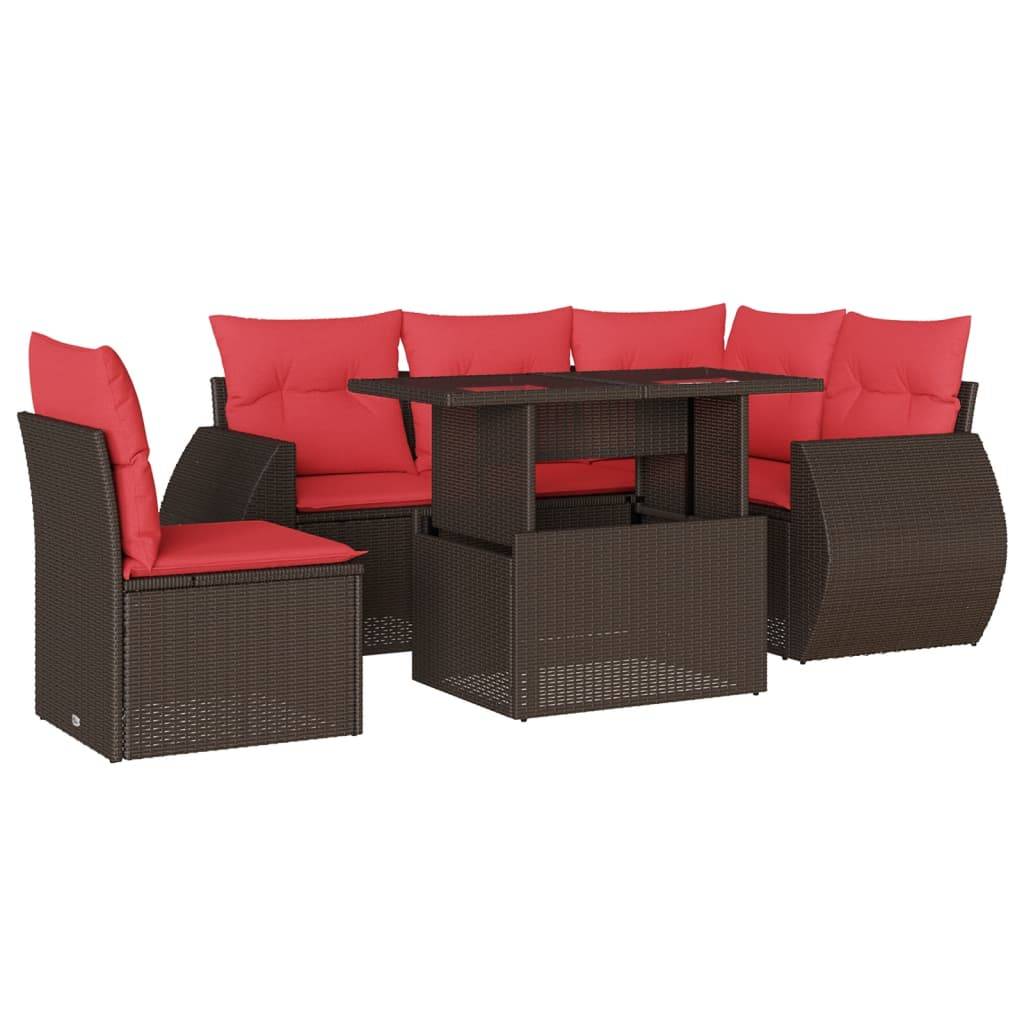vidaXL 6-teiliges Gartensofa-Set mit Kissen, braun, Polyrattan