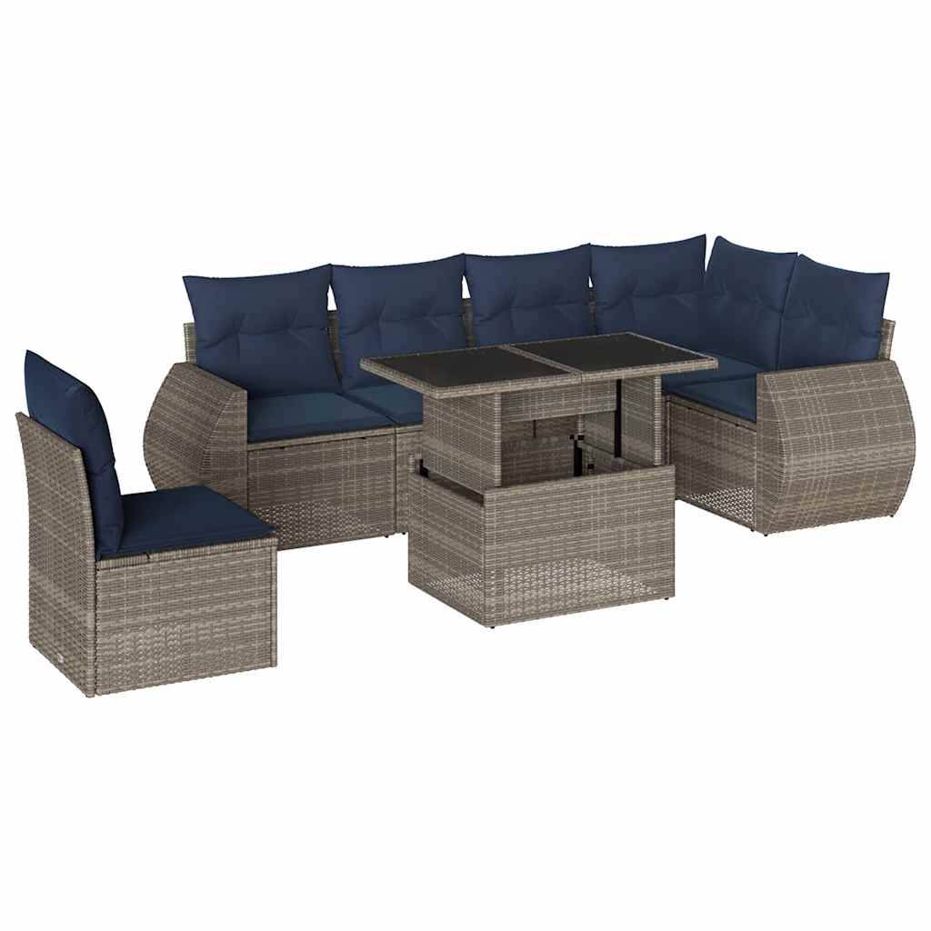vidaXL 7-teiliges Gartensofa-Set mit Kissen, grau, Polyrattan