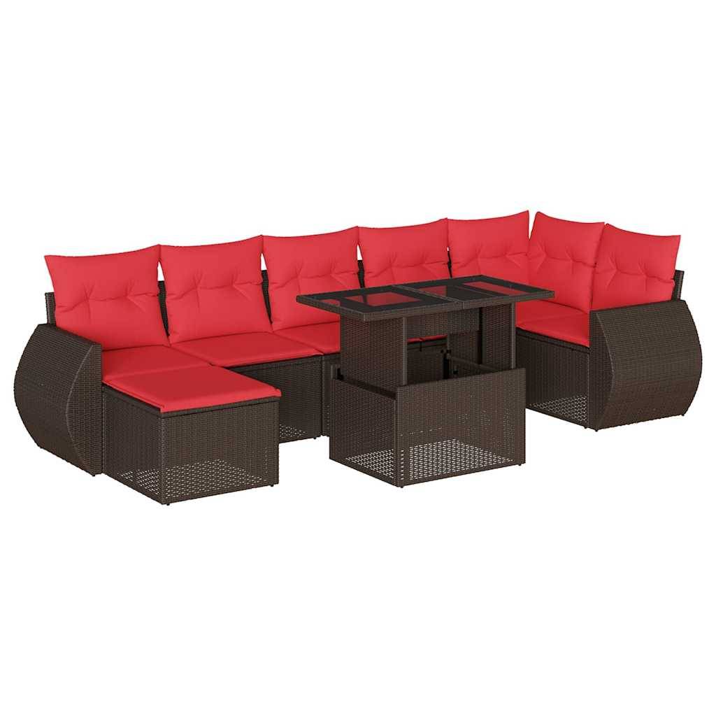 vidaXL 8-teiliges Gartensofa-Set mit Kissen, braun, Polyrattan