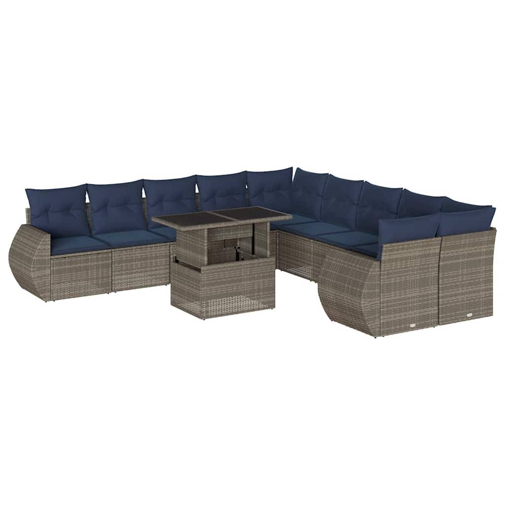 vidaXL 11-teiliges Gartensofa-Set mit Kissen, grau, Polyrattan