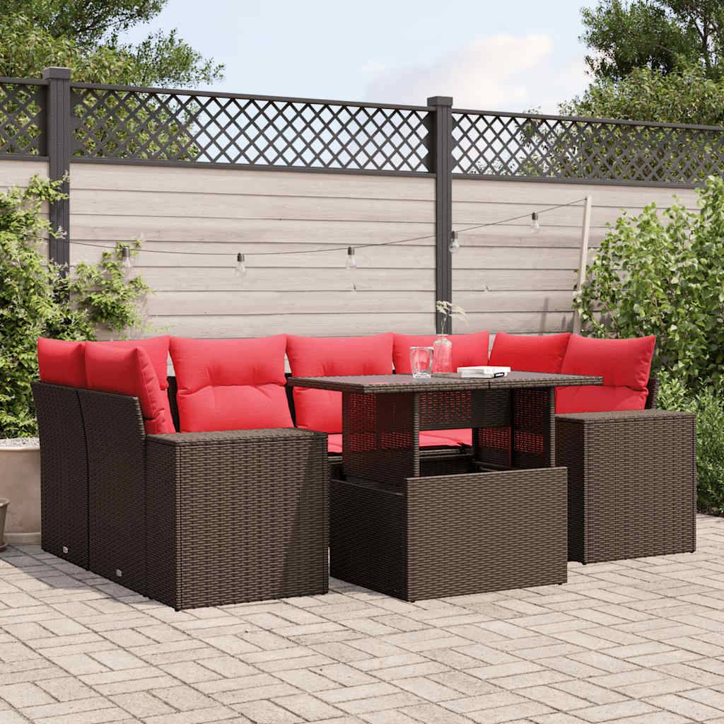 vidaXL 7-teiliges Gartensofa-Set mit Kissen, braun, Polyrattan