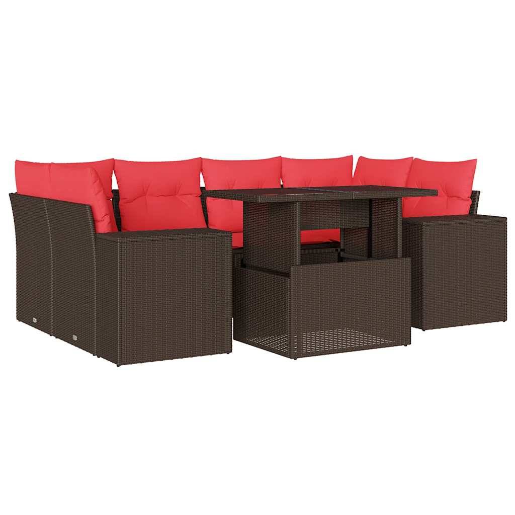 vidaXL 7-teiliges Gartensofa-Set mit Kissen, braun, Polyrattan