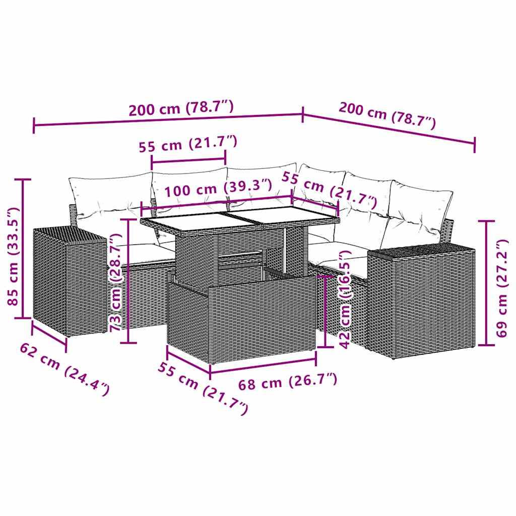 vidaXL 6-teiliges Gartensofa-Set mit Kissen, grau, Polyrattan
