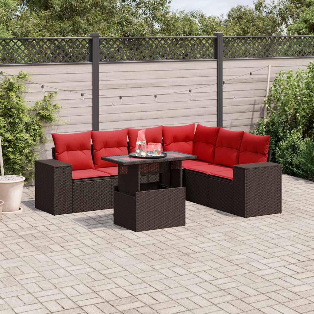 vidaXL 7-teiliges Gartensofa-Set mit Kissen, braun, Polyrattan