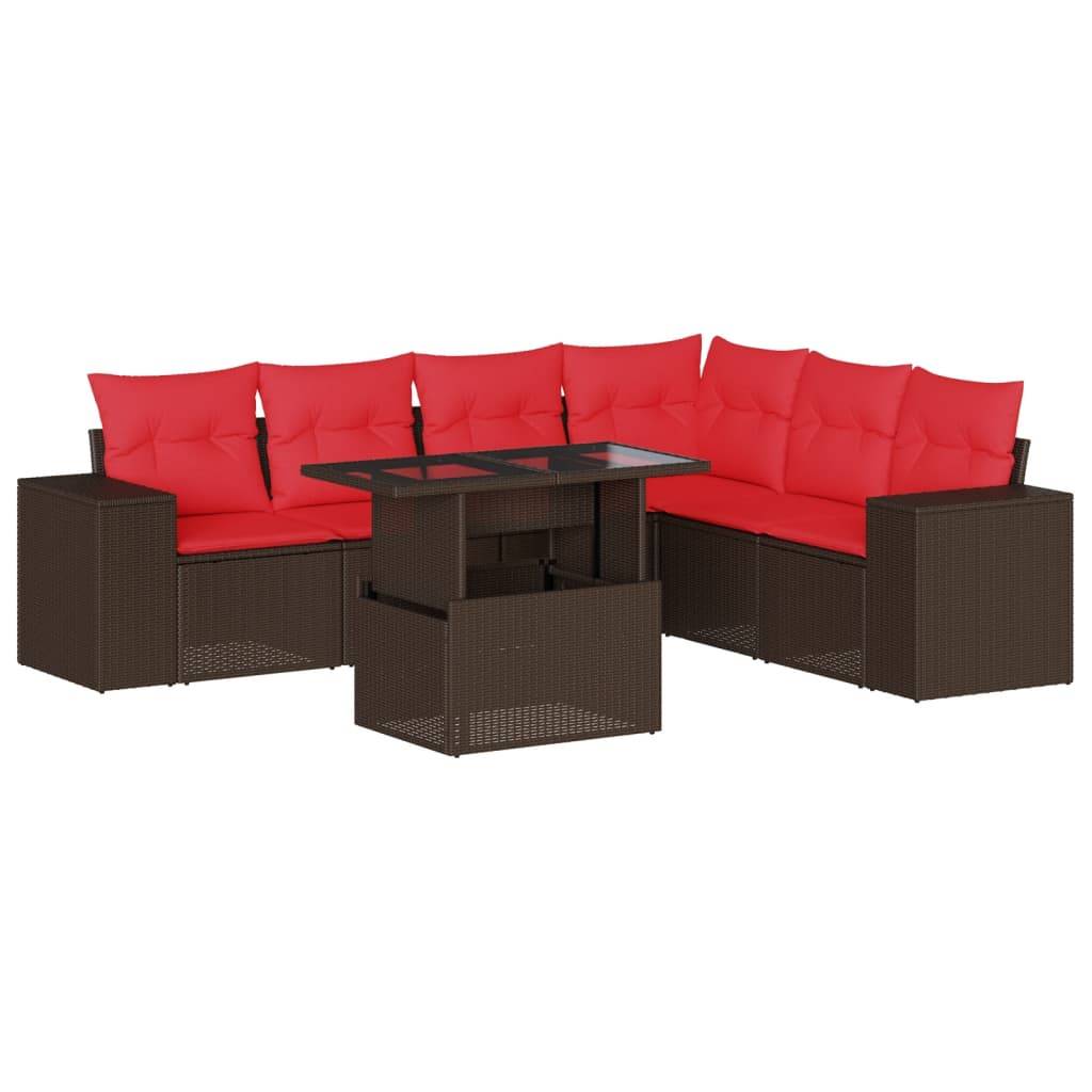 vidaXL 7-teiliges Gartensofa-Set mit Kissen, braun, Polyrattan