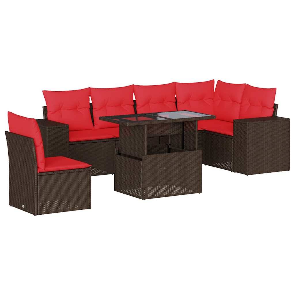 vidaXL 7-teiliges Gartensofa-Set mit Kissen, braun, Polyrattan