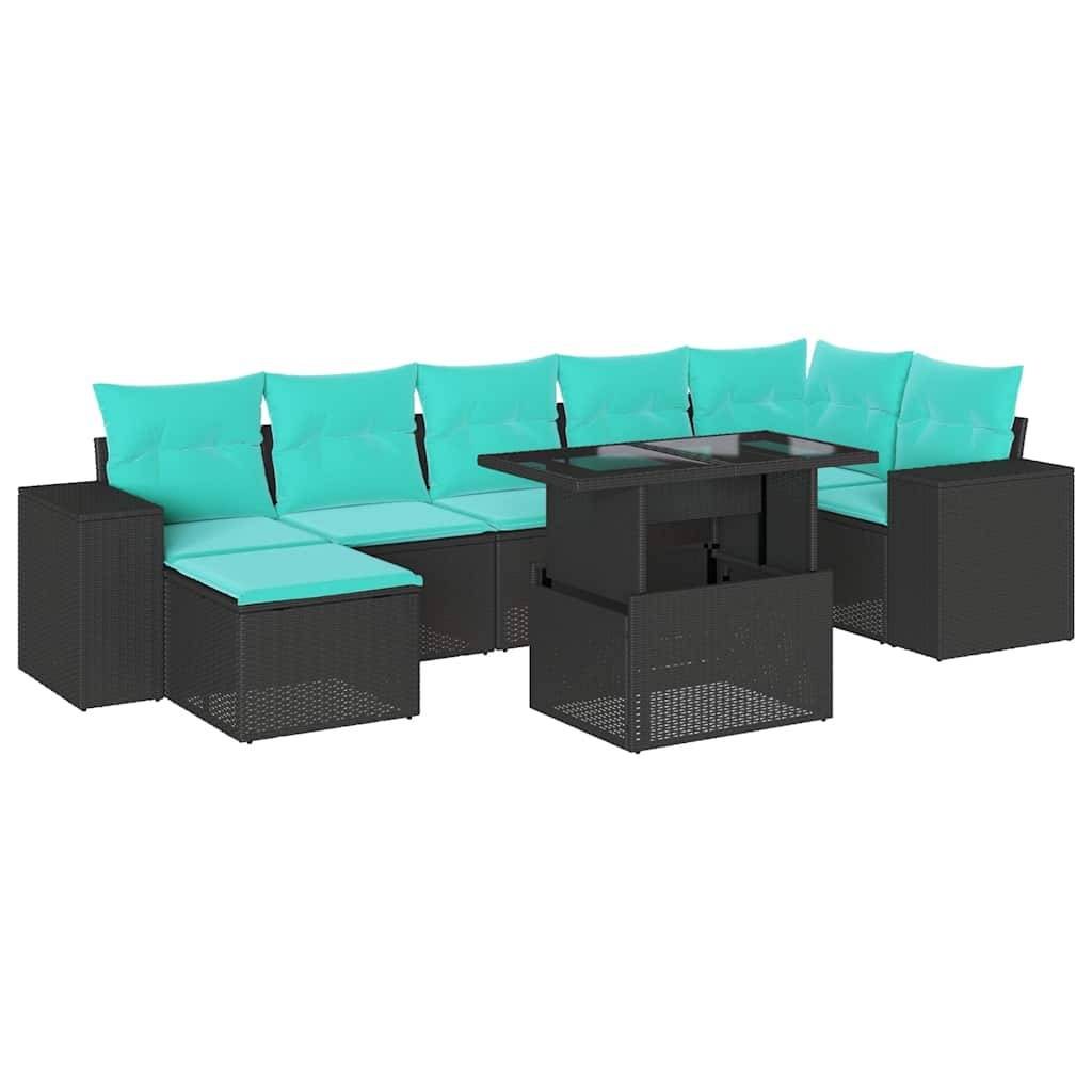 vidaXL 8-teiliges Gartensofa-Set mit Kissen, schwarzes Polyrattan