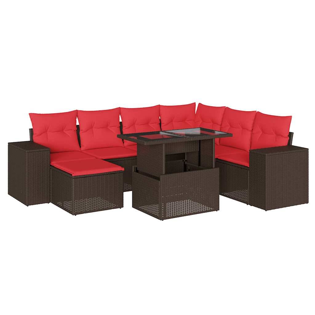 vidaXL 8-teiliges Gartensofa-Set mit Kissen, braun, Polyrattan