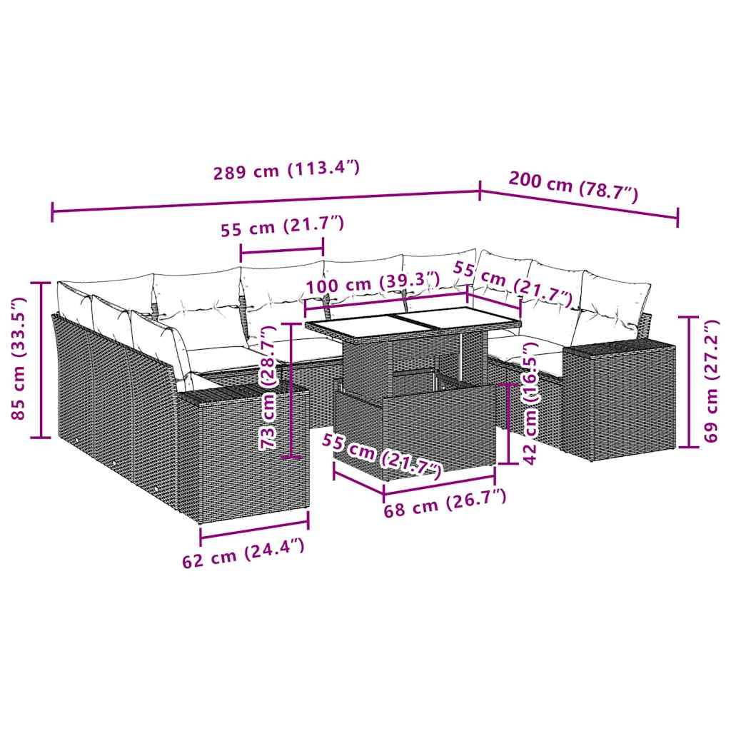 vidaXL 10-teiliges Gartensofa-Set mit Kissen, braun, Polyrattan