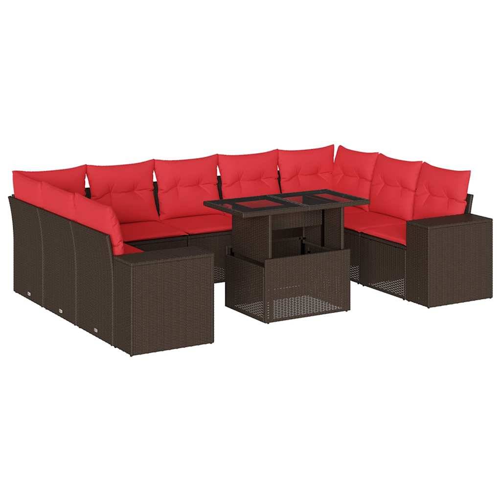 vidaXL 10-teiliges Gartensofa-Set mit Kissen, braun, Polyrattan