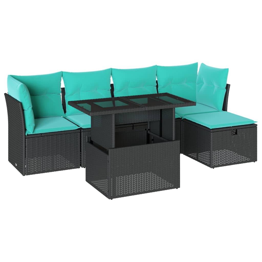 vidaXL 6-teiliges Gartensofa-Set mit Kissen, schwarzes Polyrattan