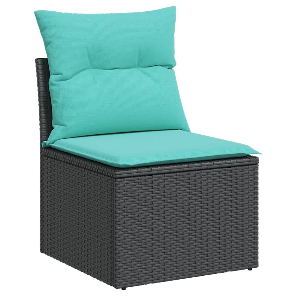 vidaXL 7-teiliges Gartensofa-Set mit Kissen, schwarzes Polyrattan