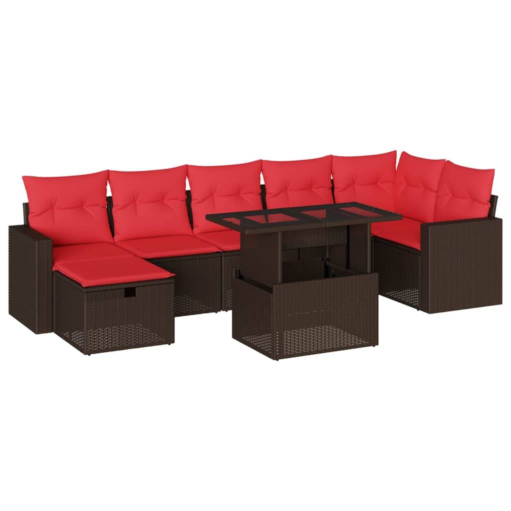 vidaXL 8-teiliges Gartensofa-Set mit Kissen, braun, Polyrattan