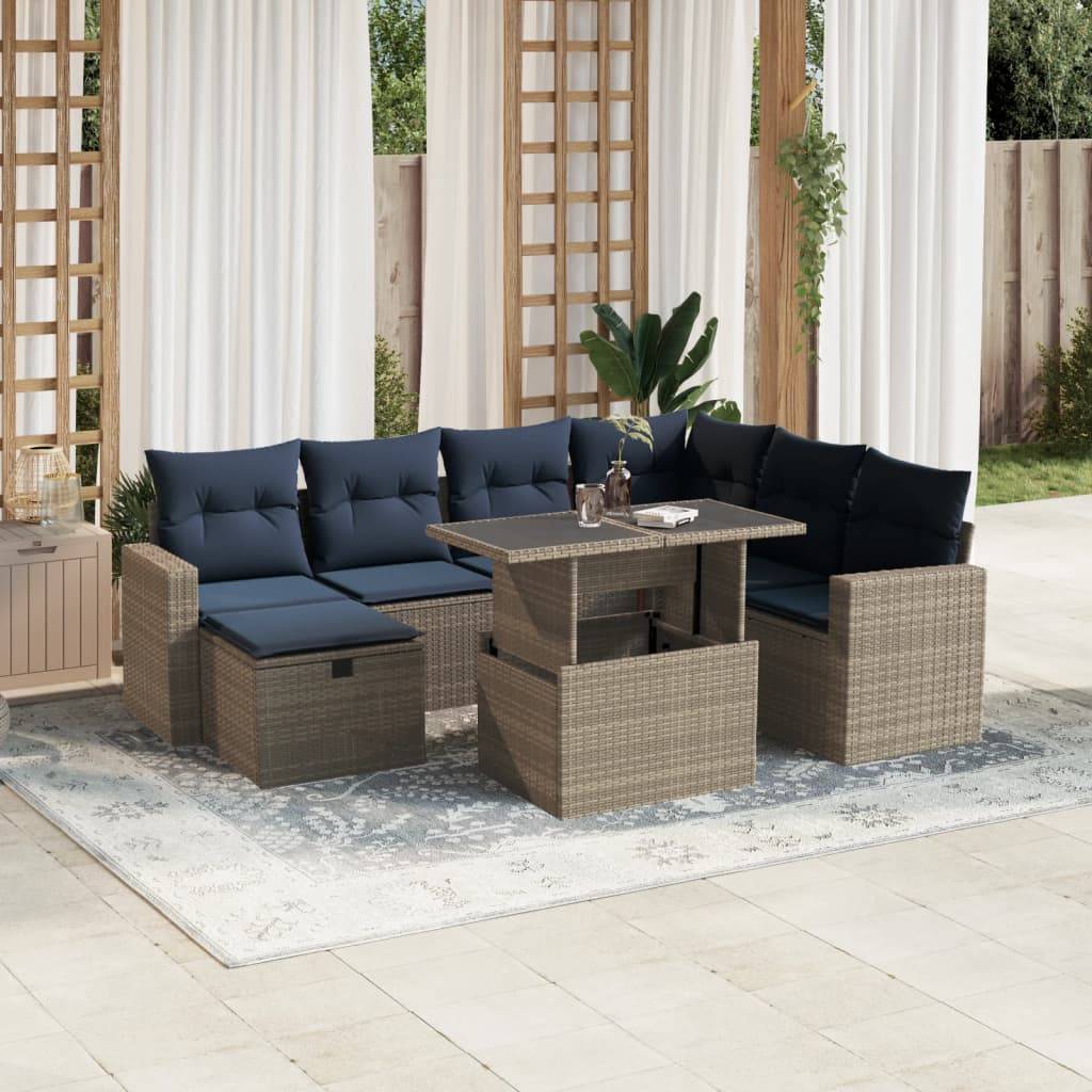 vidaXL 8-teiliges Gartensofa-Set mit Kissen, grau, Polyrattan