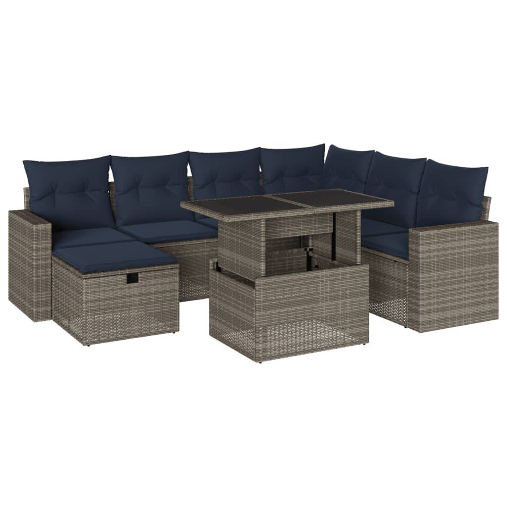vidaXL 8-teiliges Gartensofa-Set mit Kissen, grau, Polyrattan