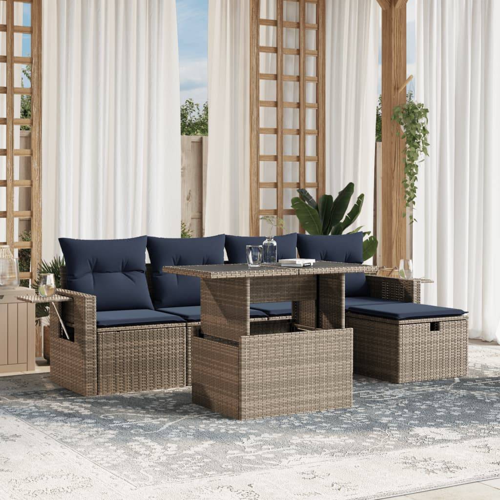 vidaXL 6-teiliges Gartensofa-Set mit Kissen, grau, Polyrattan