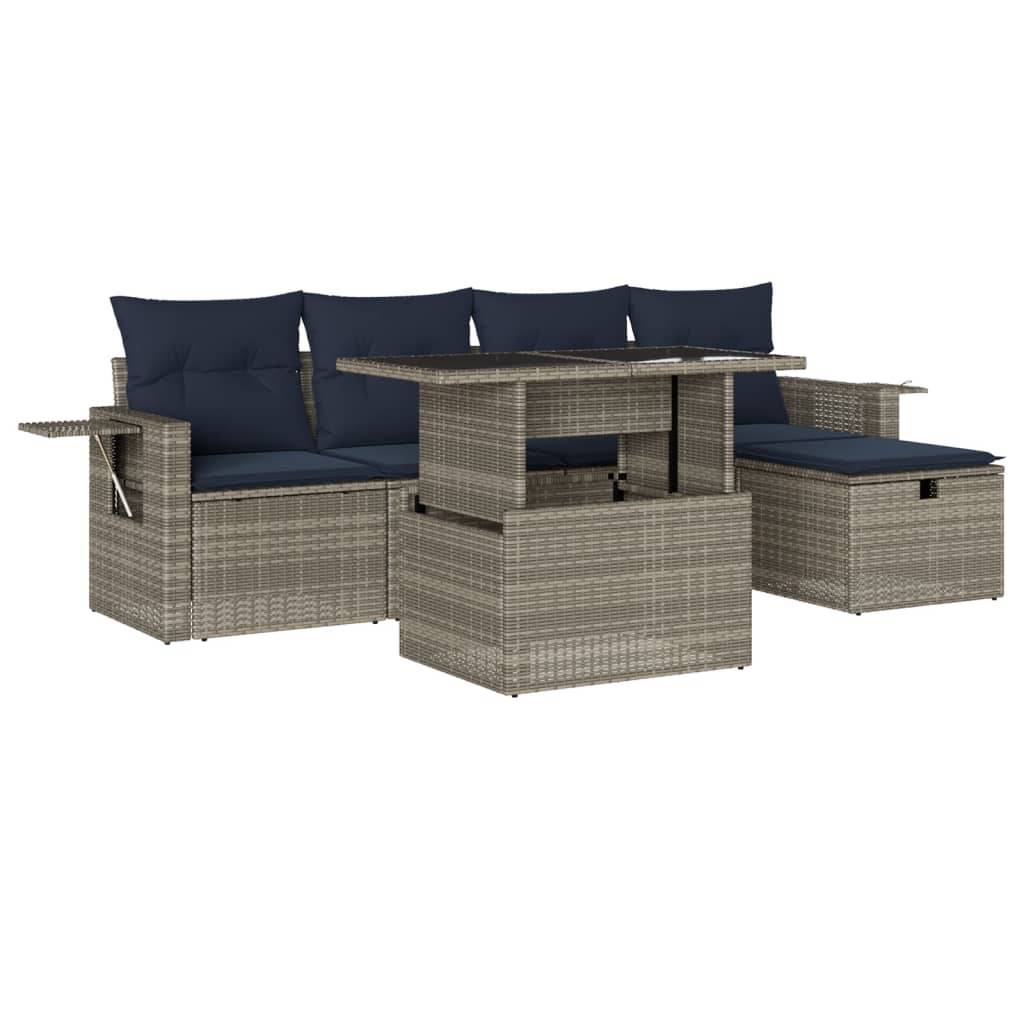 vidaXL 6-teiliges Gartensofa-Set mit Kissen, grau, Polyrattan