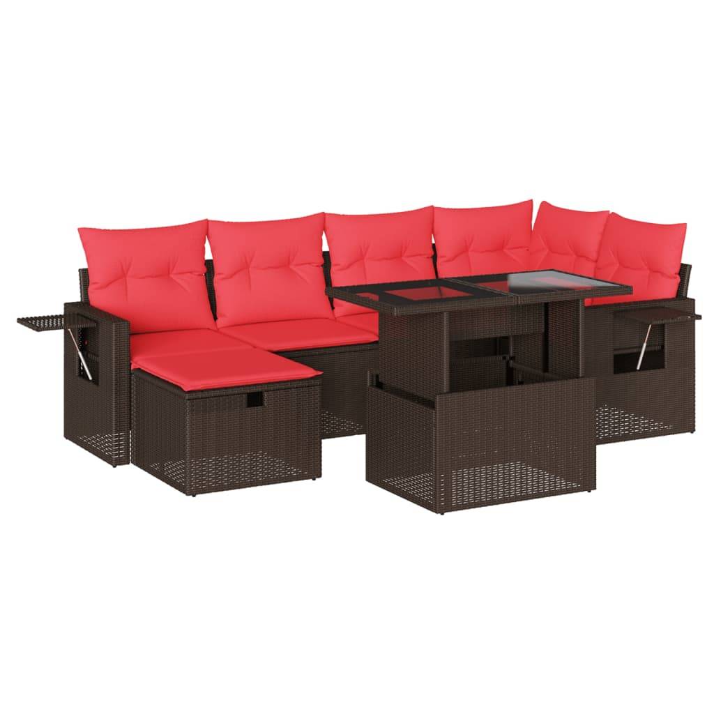 vidaXL 7-teiliges Gartensofa-Set mit Kissen, braun, Polyrattan