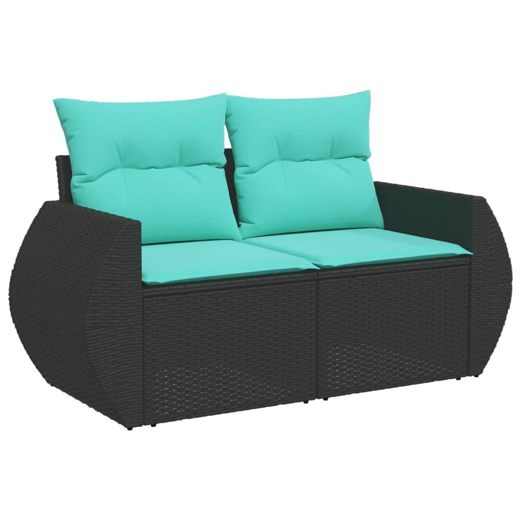 vidaXL 7-teiliges Gartensofa-Set mit Kissen, schwarzes Polyrattan