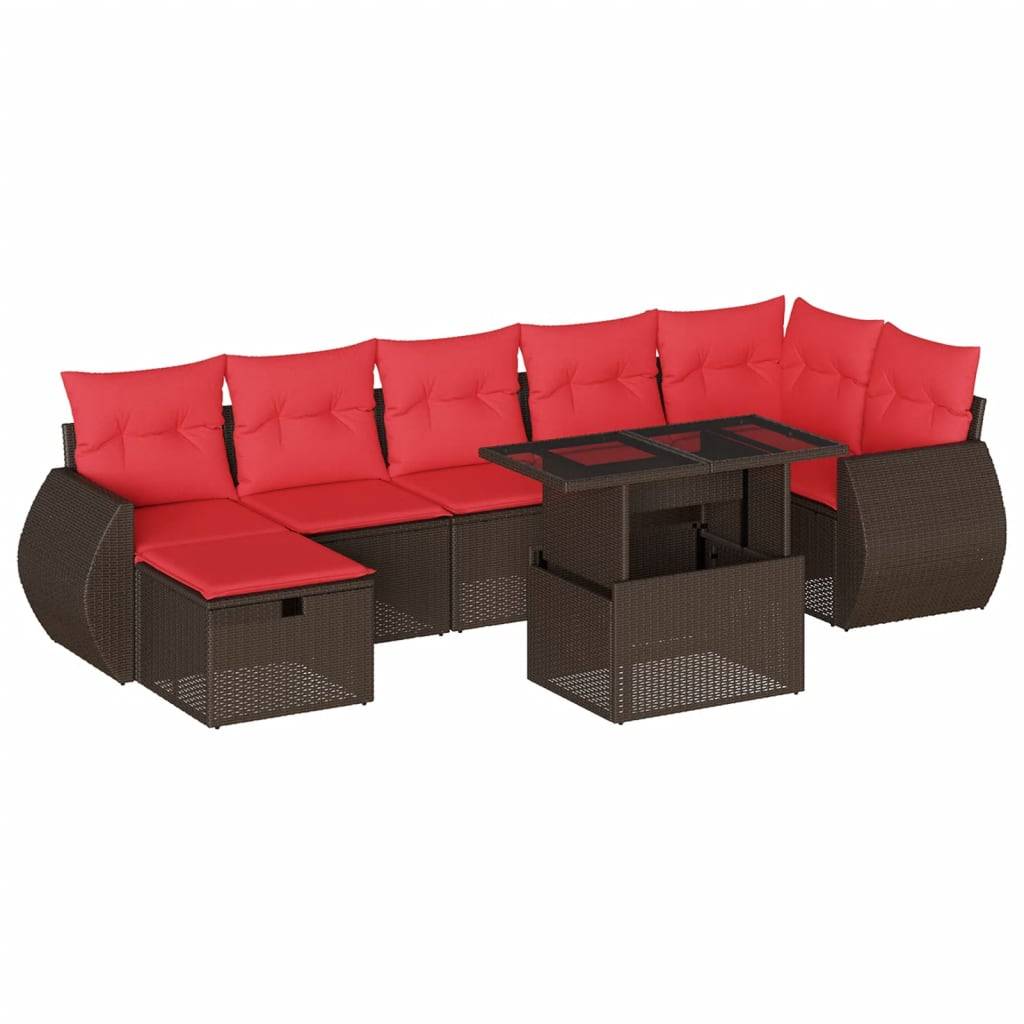 vidaXL 8-teiliges Gartensofa-Set mit Kissen, braun, Polyrattan