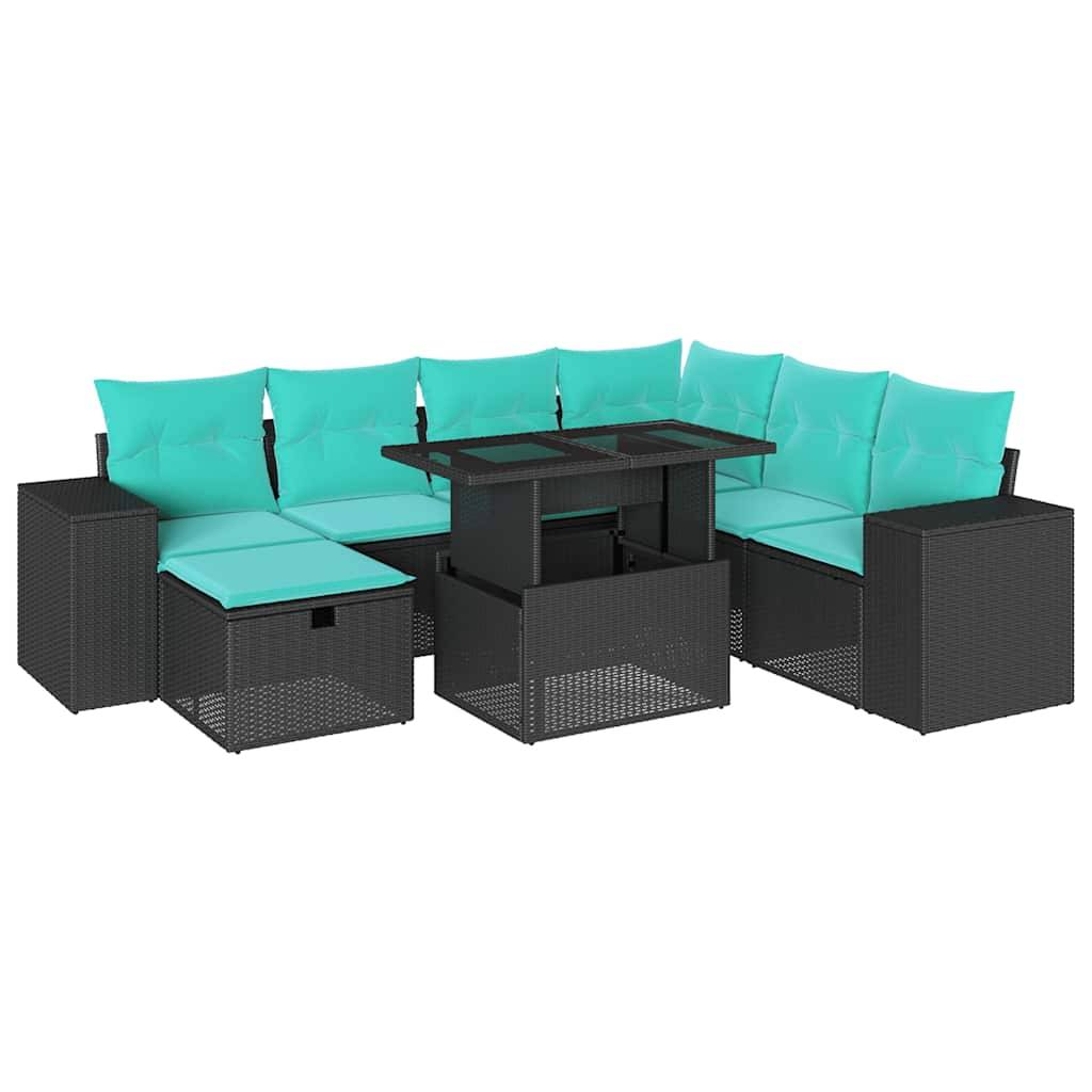 vidaXL 8-teiliges Gartensofa-Set mit Kissen, schwarzes Polyrattan