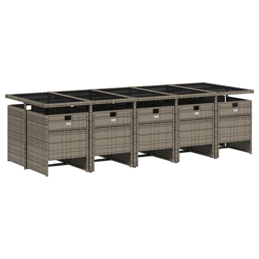 vidaXL 11-teiliges Garten-Ess-Set mit Kissen, grau, Polyrattan