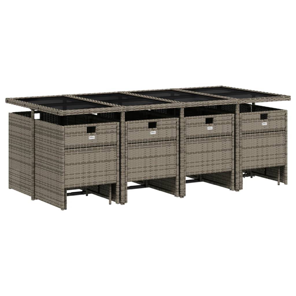vidaXL 13-teiliges Garten-Ess-Set mit Kissen, grau, Polyrattan