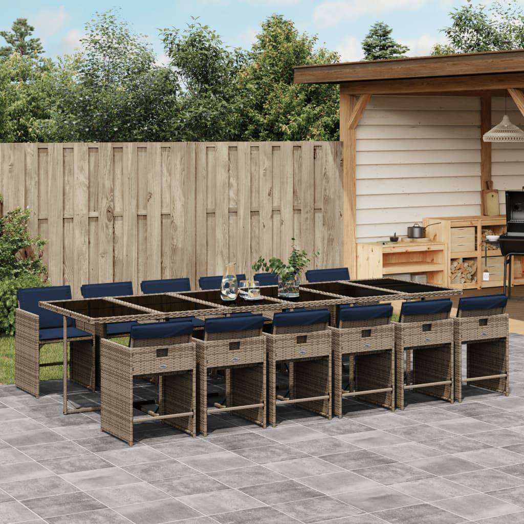 vidaXL 13-teiliges Garten-Ess-Set mit Kissen, grau, Polyrattan