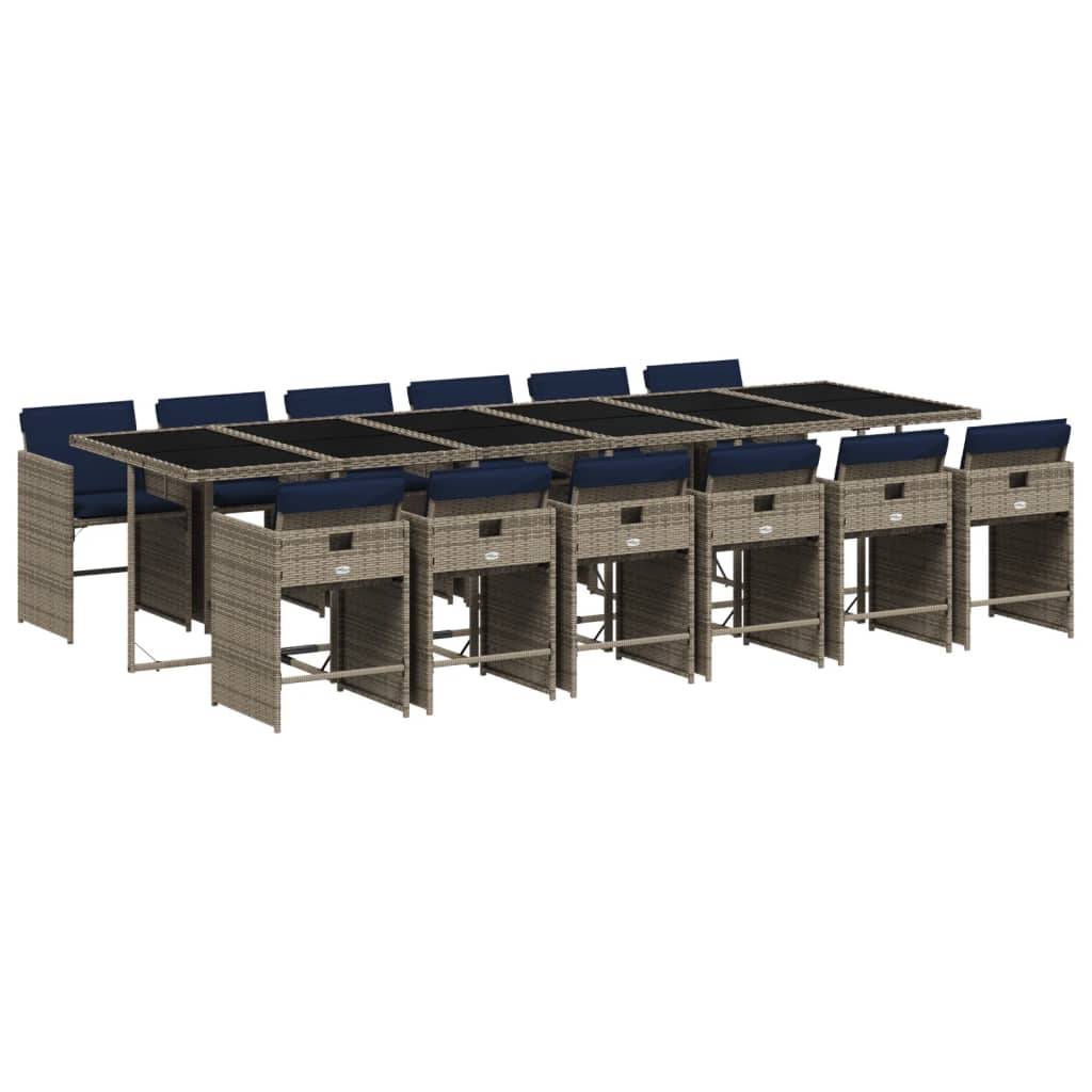vidaXL 13-teiliges Garten-Ess-Set mit Kissen, grau, Polyrattan