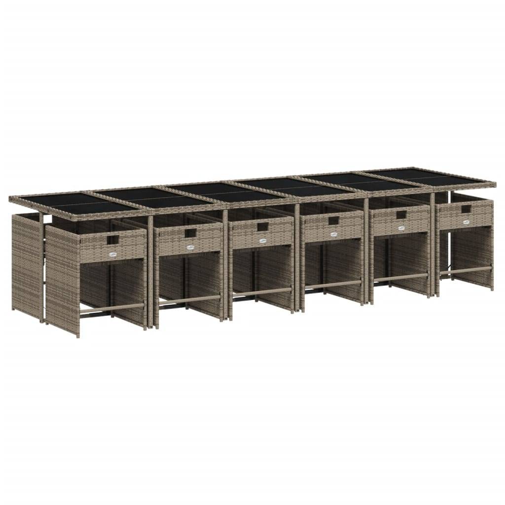 vidaXL 13-teiliges Garten-Ess-Set mit Kissen, grau, Polyrattan
