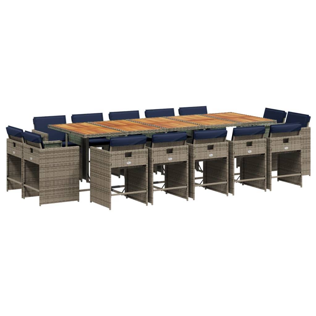 vidaXL 15-teiliges Garten-Ess-Set mit Kissen, grau, Polyrattan