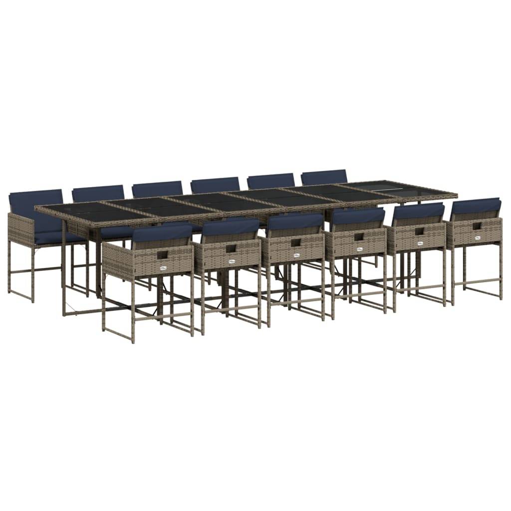 vidaXL 13-teiliges Garten-Ess-Set mit Kissen, grau, Polyrattan