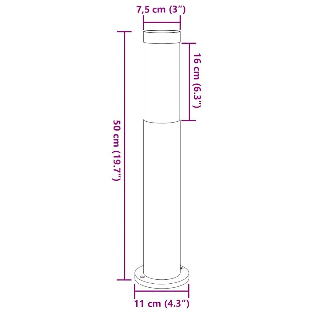 Diagramm eines zylindrischen Objekts mit Abmessungen: Höhe 50 cm (19,7