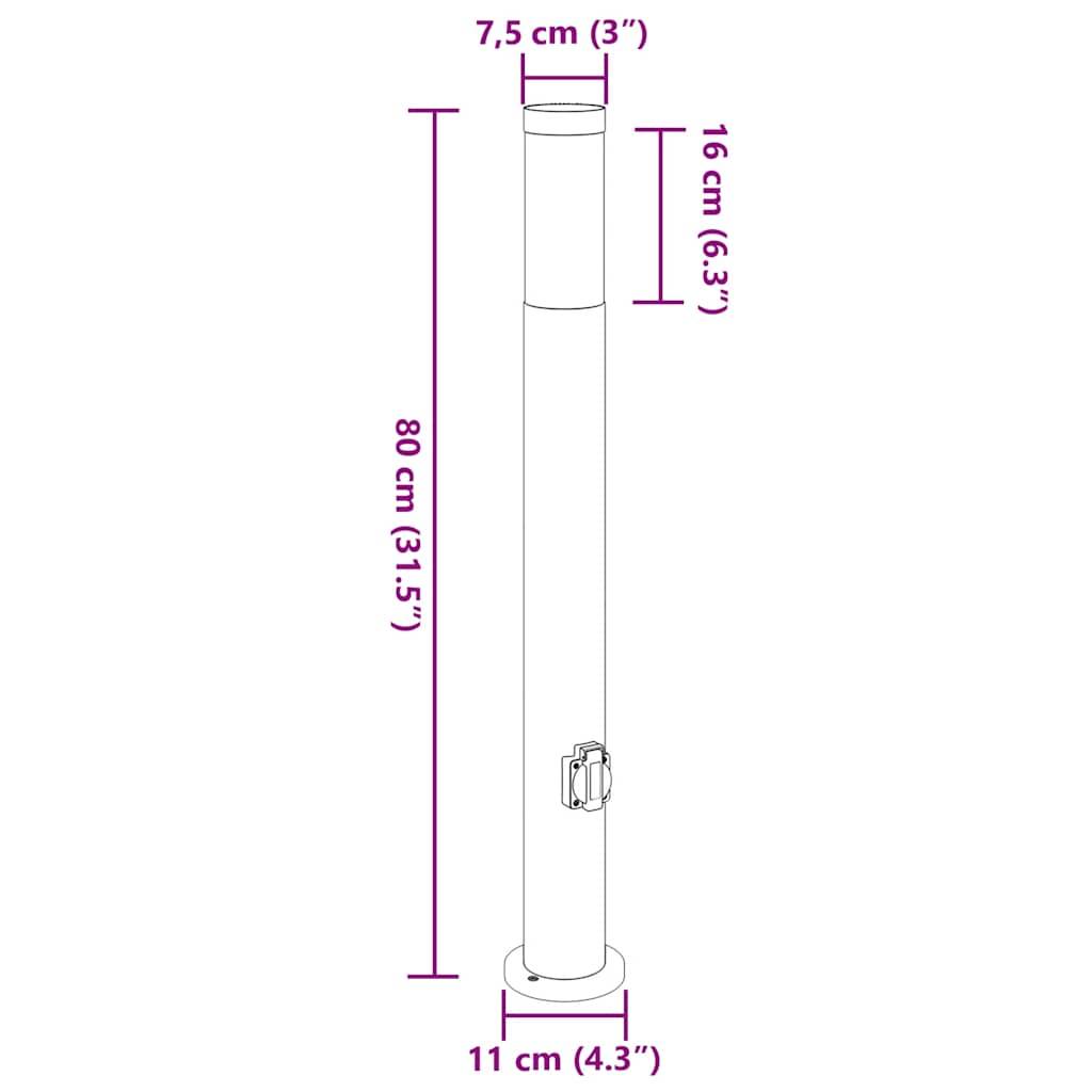 Ein zylindrischer Pfahl mit einer Höhe von 80 cm (31,5 Zoll), Durchmesser am oberen Ende 7,5 cm (3 Zoll) und Durchmesser am unteren Ende 11 cm (4,3 Zoll).