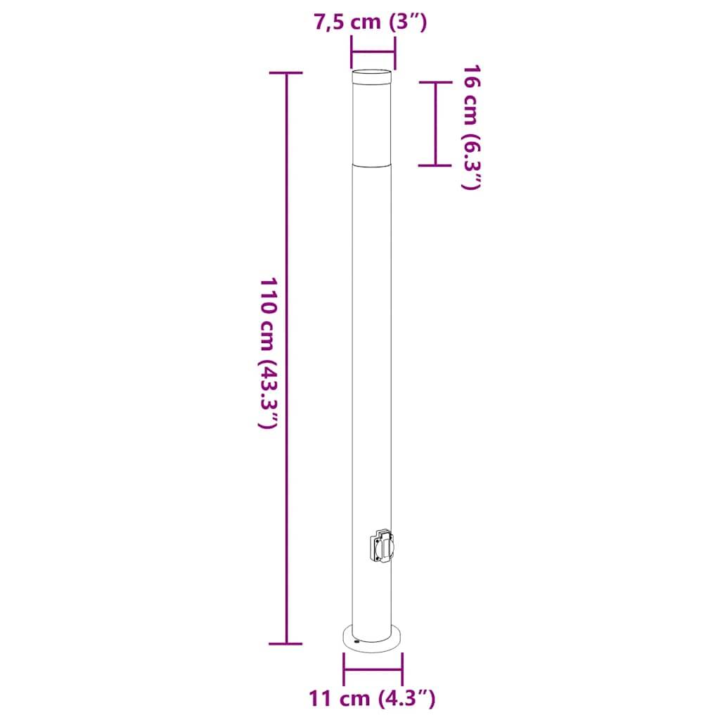 Diagramm eines zylindrischen Objekts mit Maßangaben: Höhe 110 cm (43,3