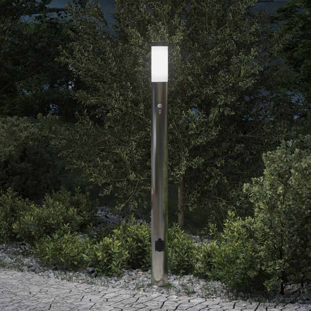 vidaXL Pollerleuchte mit Sensor und Steckdose 110 cm Edelstahl IP44