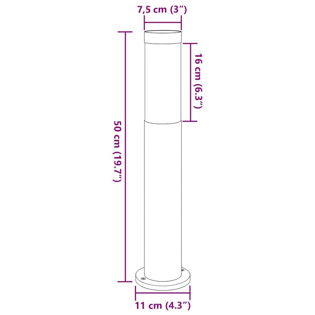 Diagramm eines zylindrischen Objekts mit Maßen: Höhe 50 cm (19,7