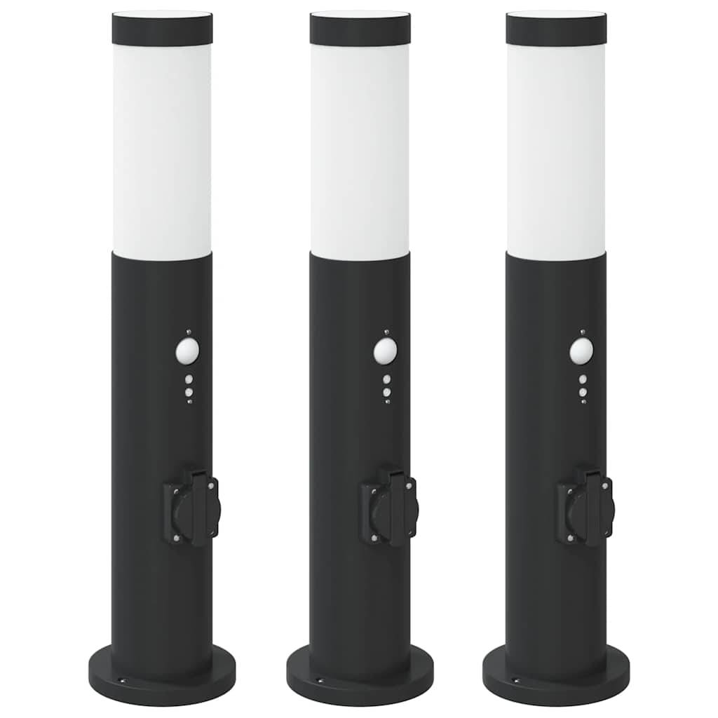 vidaXL Pollerleuchten mit Sensor&Steckdose 3er 50 cm Edelstahl IP44