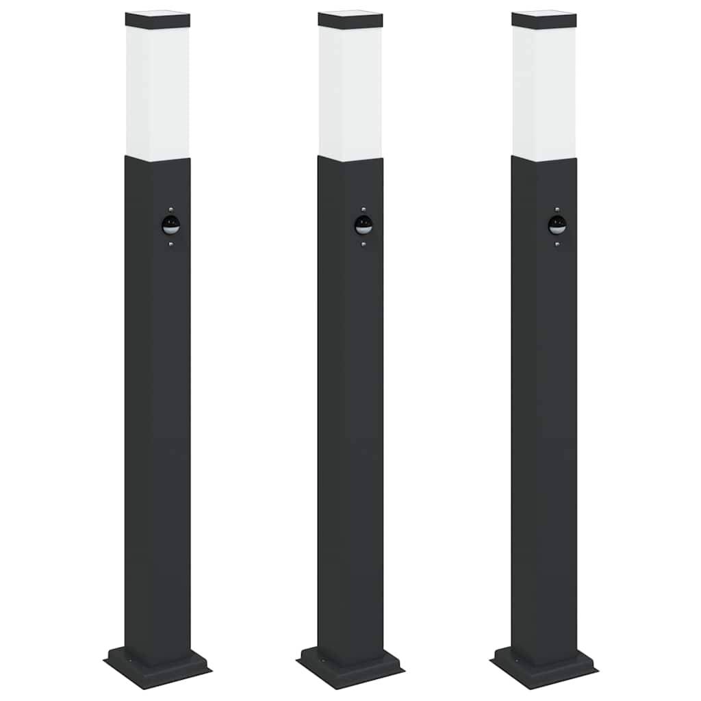vidaXL Pollerleuchten mit Sensor 3 Stk. 80 cm Schwarz IP44