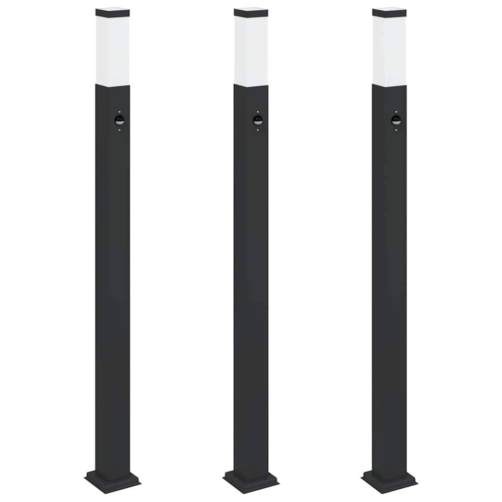 vidaXL Pollerleuchten mit Sensor 3 Stk. 110 cm Schwarz IP44